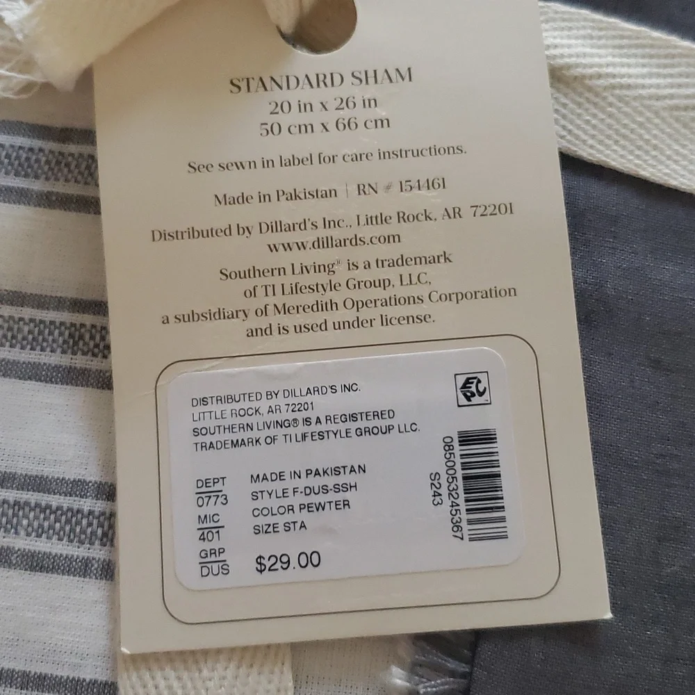 Linen Cotton Fringe Shams Shabby Chic Gray Striped Cottagecore Set of 2 New